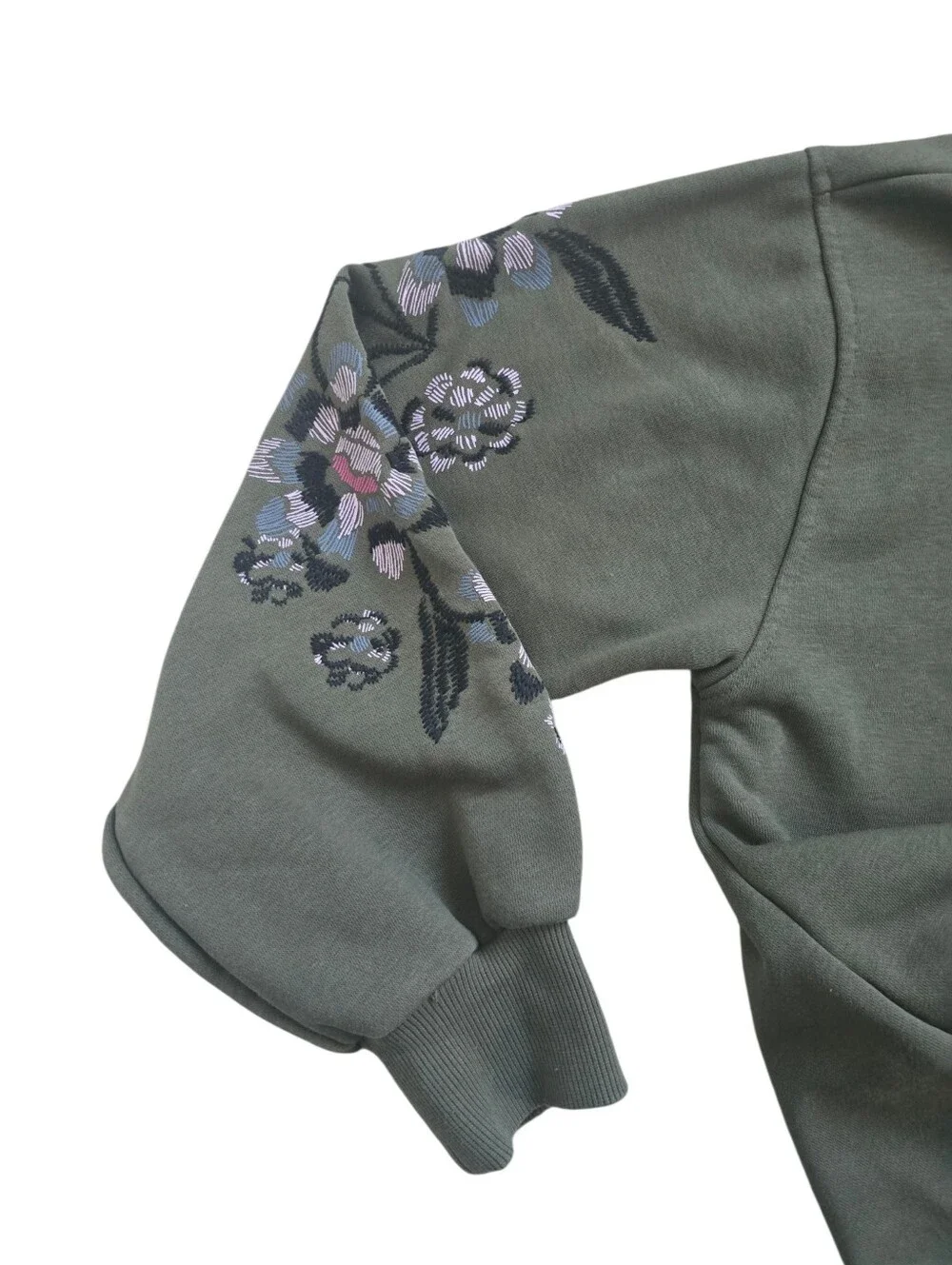 Scotch & Soda Women's Army Green Floral Embroidered Sleeve Relaxed Hoodie Size S